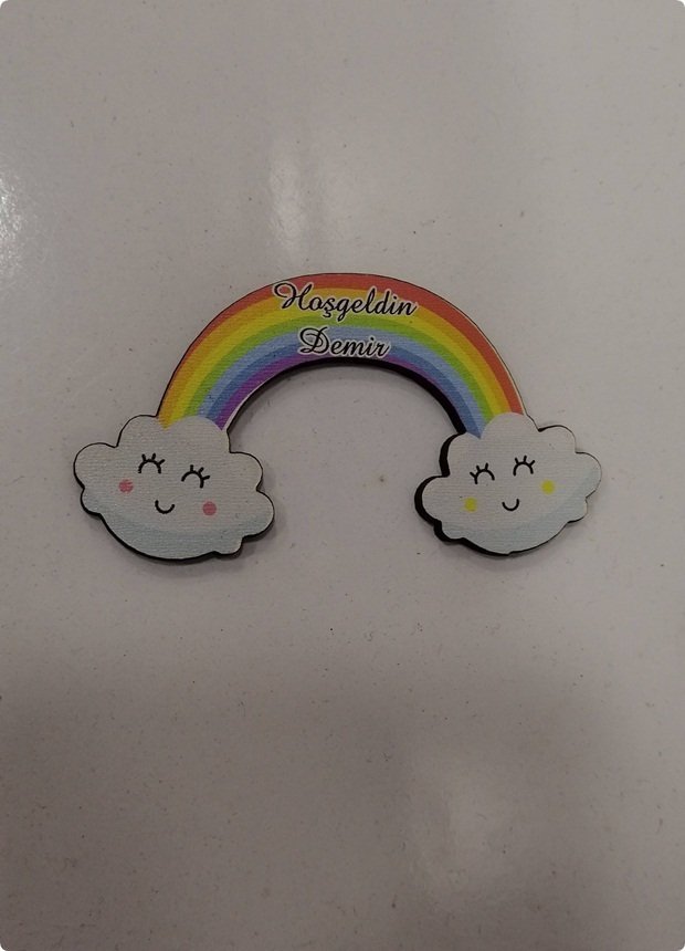 7x3,5cm UV Baskılı Gökkuşağı Ahşap Süs