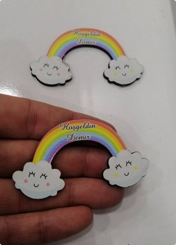 7x3,5cm UV Baskılı Gökkuşağı Ahşap Süs
