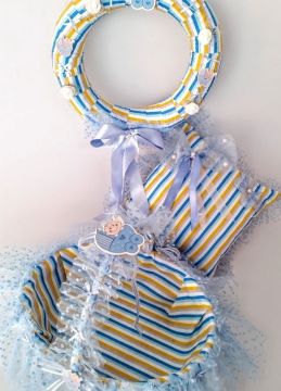 Pijama desenli 3 lü set (Sepet+Takı yastığı+Kapı süsü)