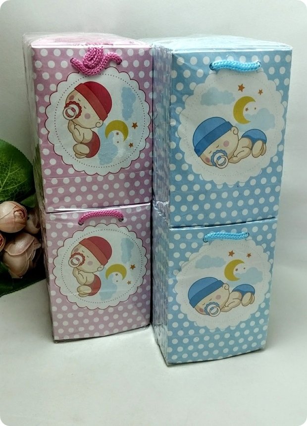 50 Li Yatan Bebek Mini Karton Çanta/Poşet  8x11 Cm