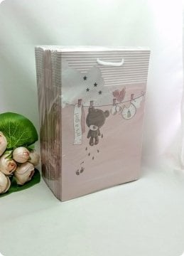 25 Li 17x26 cm Ayıcıklı Selefonlu Karton Çanta / Poşet