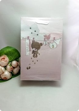 25 Li Hediyelik Ayıcıklı Karton Çanta - Poşet 14x17 Cm