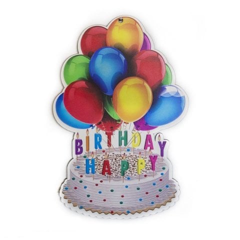 Pastalı Balonlu Happy Birthday Ahşap Kapı Süsü (38x25cm)