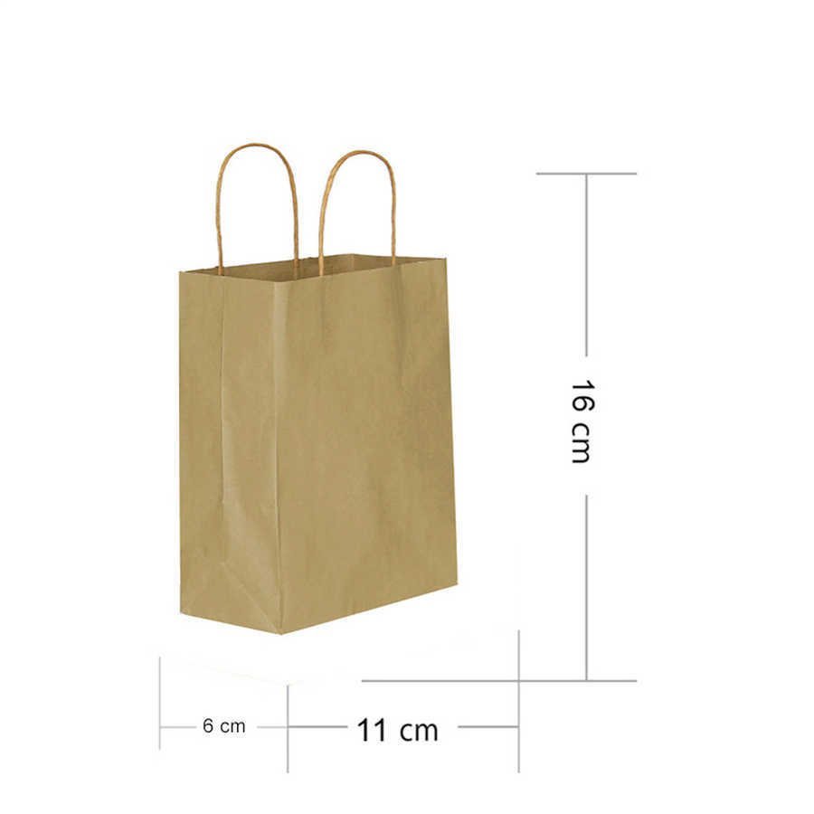 25 Li 11x16 cm Büküm Saplı Düz Naturel Kraft Kağıt Çanta-Poşet