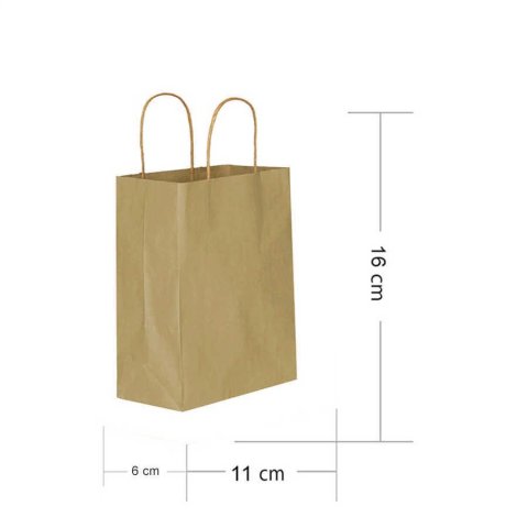25 Li 11x16 cm Büküm Saplı Düz Naturel Kraft Kağıt Çanta-Poşet