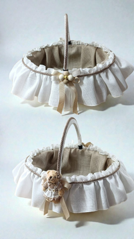 Krem kahve Top & Ayıcık Dekorlu Sepet