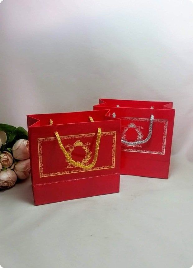 10 Lu (18x16 Cm) Körüklü,Baskılı, İpli, kına Karton kına Çanta, Poşet
