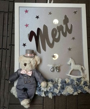 Süslü Kişiye Özel Bebek İçin Pelüş Ayıcıklı  Çerçeveli Kapı Süsü