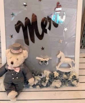 Süslü Kişiye Özel Bebek İçin Pelüş Ayıcıklı  Çerçeveli Kapı Süsü