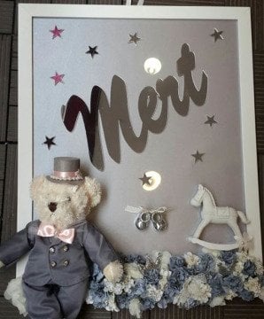 Süslü Kişiye Özel Bebek İçin Pelüş Ayıcıklı  Çerçeveli Kapı Süsü