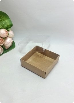50 li 9x9x3 cm Kraft Altı Karton Asetat Kapaklı Kutu