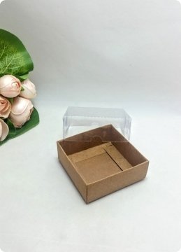 50 li 9x9x3 cm Kraft Altı Karton Asetat Kapaklı Kutu