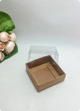 50 li 9x9x3 cm Kraft Altı Karton Asetat Kapaklı Kutu