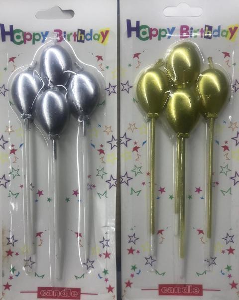 4 lü Uzun çubuklu BALON ŞEKLİNDE pasta mumu
