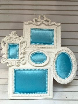 Bebek Odası ; 5 Li  Polyester Kumaş Kaplı Kapı Süsü Çerçeve(Süslü)