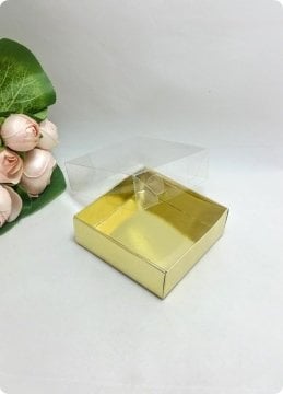 50 li 8x8x3 cm (Altın) Altı Karton Asetat Kapaklı Kutu