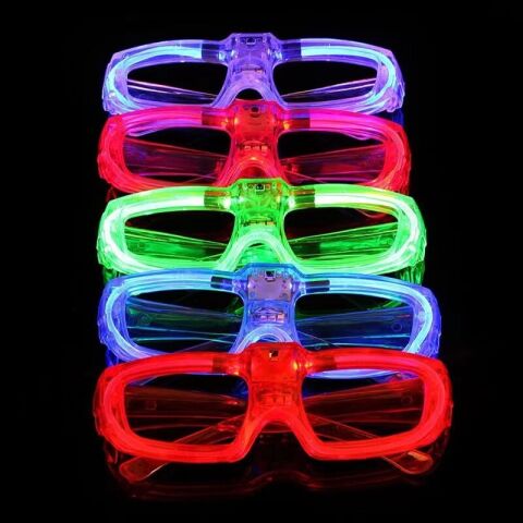 LED Işıklı Glow Pilli Parti Gözlüğü - Glow Efektli 6 Adet 5 Renk