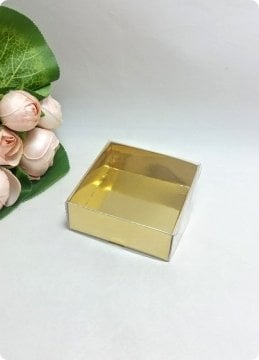 50 li 9x9x3 cm (Altın) Altı Karton Asetat Kapaklı Kutu