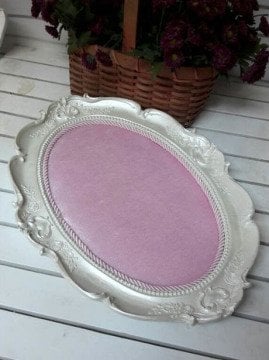 Oval Tepsi Çerçeve Polyester Pembe Kumaş Kaplı Kapı Süsü Fon