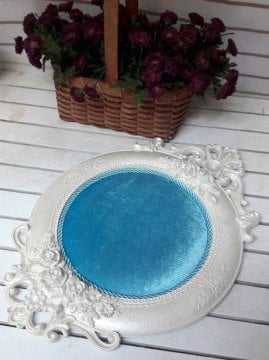 Bebek Odası ; Yuvarlak İşlemeli Polyester Kumaş( Mavi Kadife) Kaplı Kapı Süsü Fon