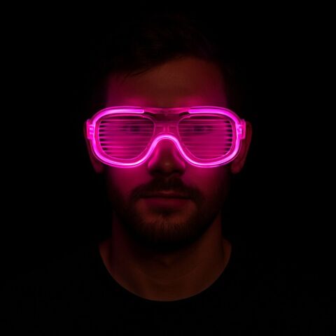 Pembe Led Işıklı Parti Gözlüğü - Neon Glow Şerit Gözlük 3 Modlu