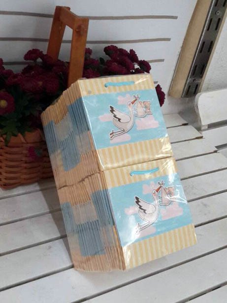 50 Li 11x11 Cm (Pembe,Mavi,Kraft) Körüklü Karton Çanta - Poşet