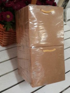 50 Li 11x11 Cm (Pembe,Mavi,Kraft) Körüklü Karton Çanta - Poşet