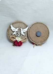 İsim yazılı KUŞLU Çuval Yuvarlak Magnet (Söz, Nişan, Nikah, Şekeri)