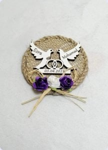 İsim yazılı KUŞLU Çuval Yuvarlak Magnet (Söz, Nişan, Nikah, Şekeri)