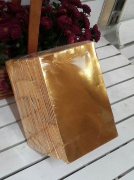 25 Li 11x17 Cm (Mat-Eskitme Altın,Parlak Altın,Beyaz Kurmızı)Körüklü Karton Çanta - Poşet