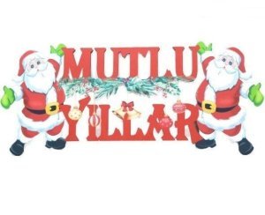 Ahşap Noel Babalı Mutlu Yıllar Yazısı (55*20cm)