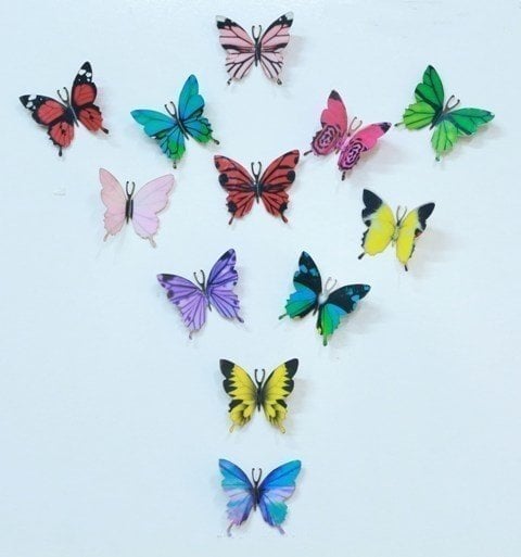 12 Li Küçük Kanatlı Renkli Kelebek (5,5cm)