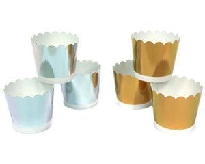 12 Li Yaldızlı Düz Altın & Gümüş Cup Cake Kabı