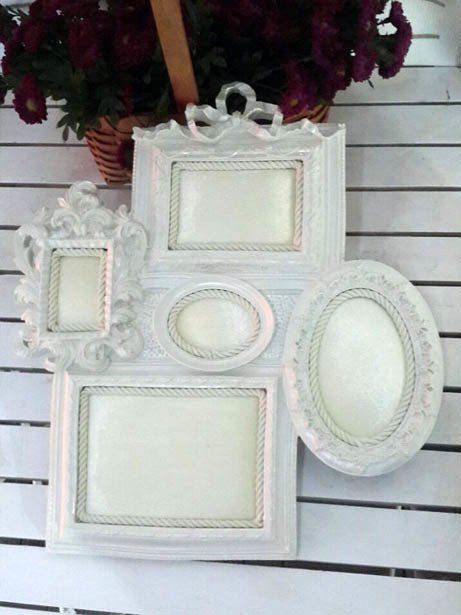 (Süslü ) Boyalı, Kumaş (Krem Kadife) Kaplamalı Polyester Beşli ( 5 li ) Resim Çerçeve Kapı Süsü Kapı Süsü Fon