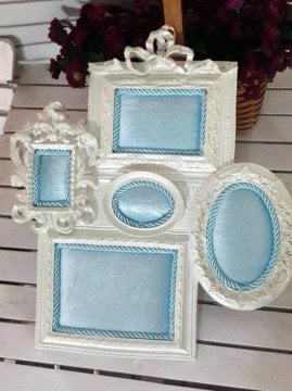 (Süslü ) Boyalı, Kumaş Kadife Kaplamalı Polyester Beşli ( 5 li ) Resim Çerçeve Kapı Süsü