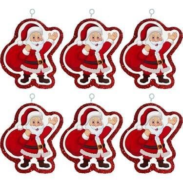 6 Lı Simli Strafor Noel Baba Yılbaşı Ağaç Süsü