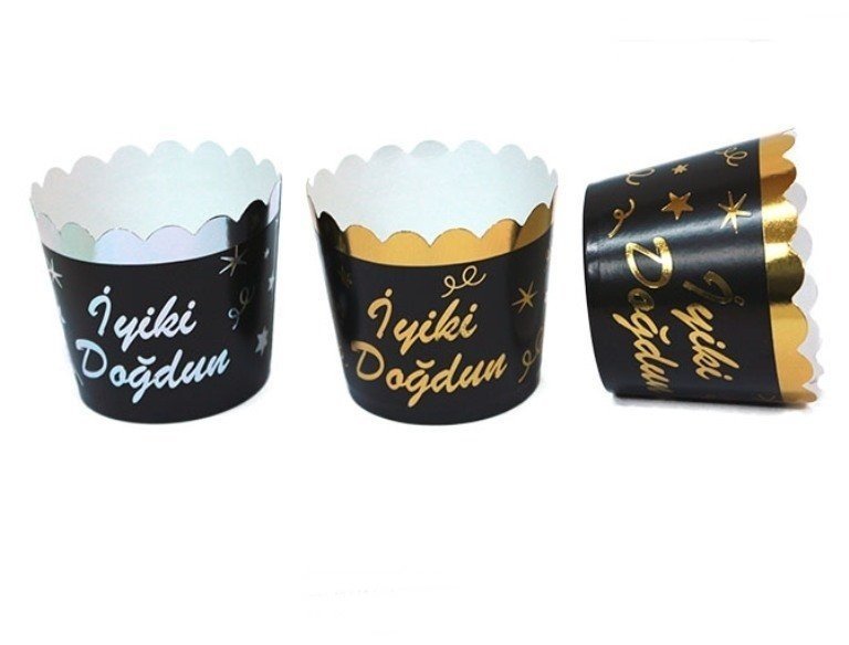 12 Li Yaldızlı Siyah Cup Cake Kabı