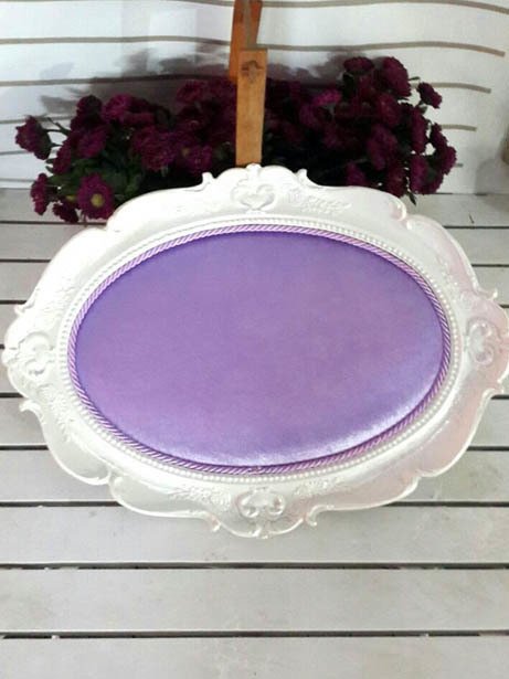 Oval Tepsi Çerçeve Polyester Eflatun Kumaş Kaplı Kapı Süsü Fon