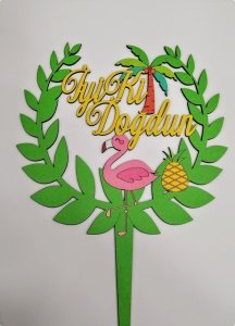 Flamingo Konseptli Ahşap Pasta Üzeri Çubuk