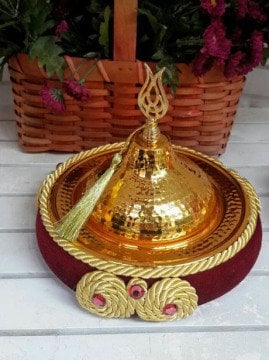 Süslü Kadife Simit Altlıklı Metal Kınalık,Lokumluk Sahan