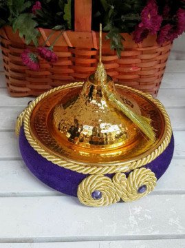 Süslü Kadife Simit Altlıklı Metal Kınalık,Lokumluk Sahan