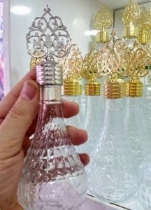 12 li Metalize Güneş Tepelikli İksir Kristalize Cam Kolonya Şişesi