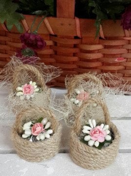 1 Pkt. jüt İpten Mini Pudra+Krem Çiçek Sepet Süslü Söz-Nişan Sekeri