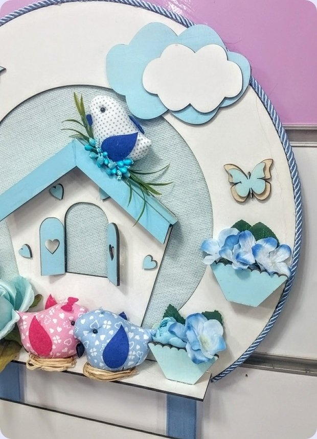 Ahşap Kuşlu İsim Yazılabilir Ev Kapı Süsü ;Bebek