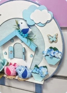 Ahşap Kuşlu İsim Yazılabilir Ev Kapı Süsü ;Bebek