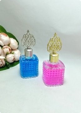 12 li Kare Kristalize Cam Kolonya Şişesi (Metal Güneş Tepelikli)