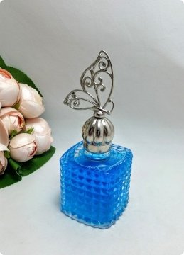12 li Kare Kristalize Cam Kolonya Şişesi (Metal Kelebek Tepelikli)