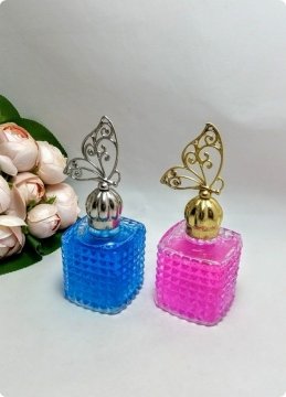 12 li Kare Kristalize Cam Kolonya Şişesi (Metal Kelebek Tepelikli)