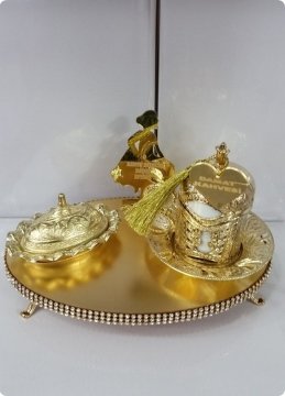 Oval Tepsili Damat Kahve Fincanı / Lokumluk Seti