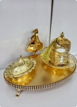 Oval Tepsili Damat Kahve Fincanı / Lokumluk Seti
